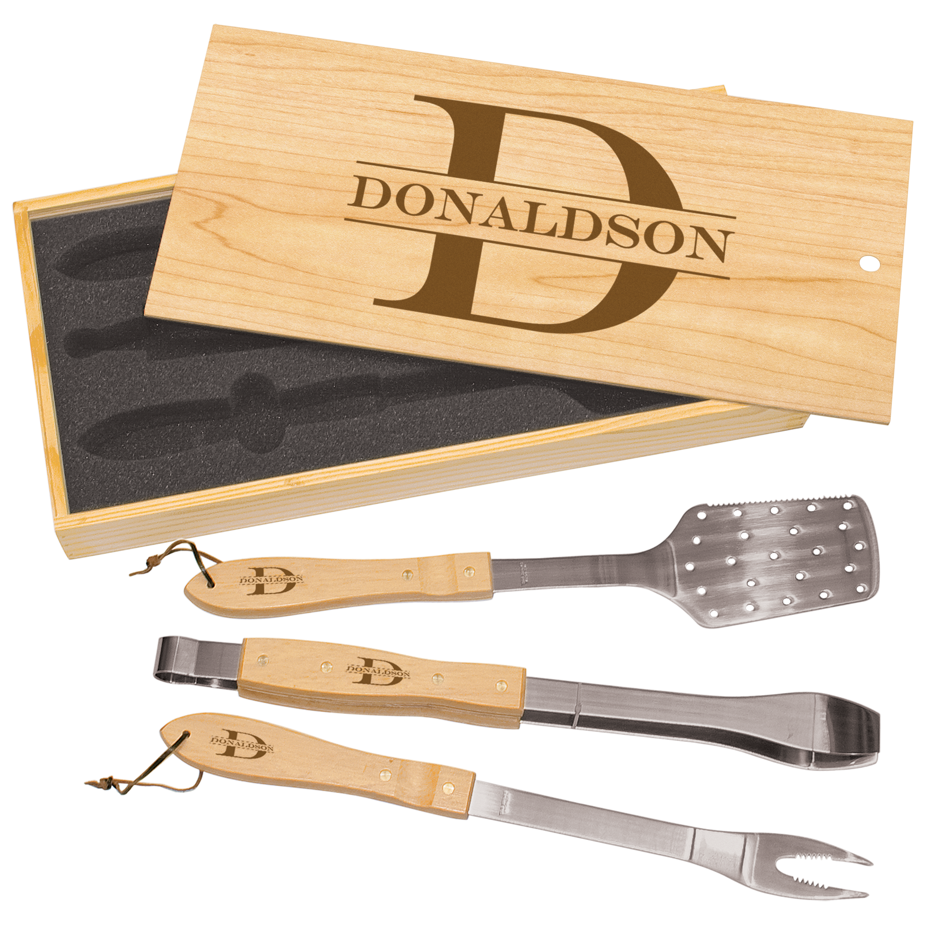 3-Piece BBQ Sets Wooden Box
