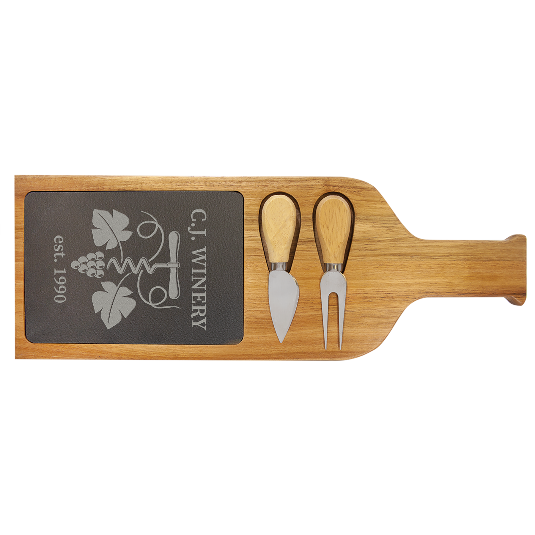 Acacia Wood/Slate Cheese Set with Tools