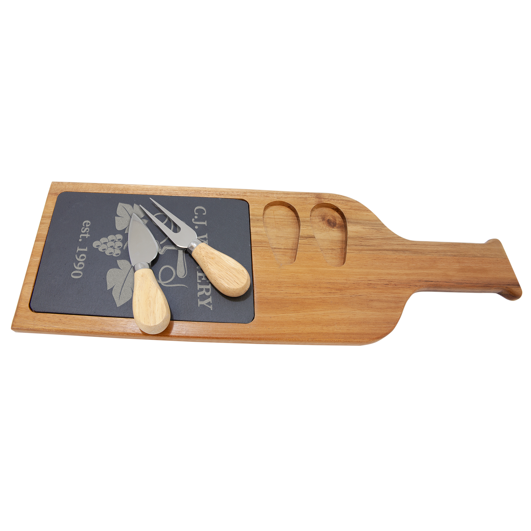 Acacia Wood/Slate Cheese Set with Tools