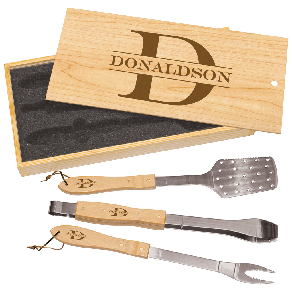 3-Piece BBQ Sets Wooden Box