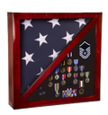 Rosewood Piano Finish Flag & Memorabilia Display Case