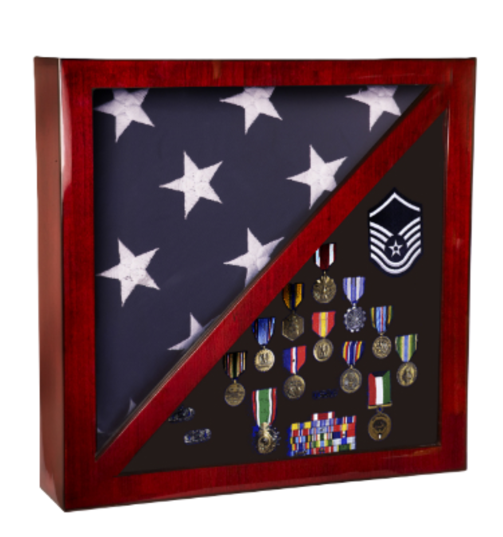 Rosewood Piano Finish Flag & Memorabilia Display Case