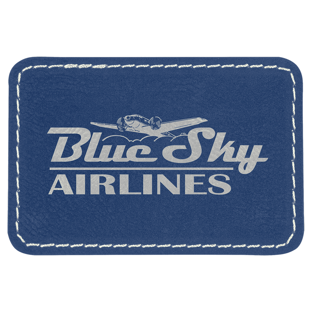 3" x 2" Blue/Silver Rectangle Patch Laserable Leatherette with Kota Pro Adhesive