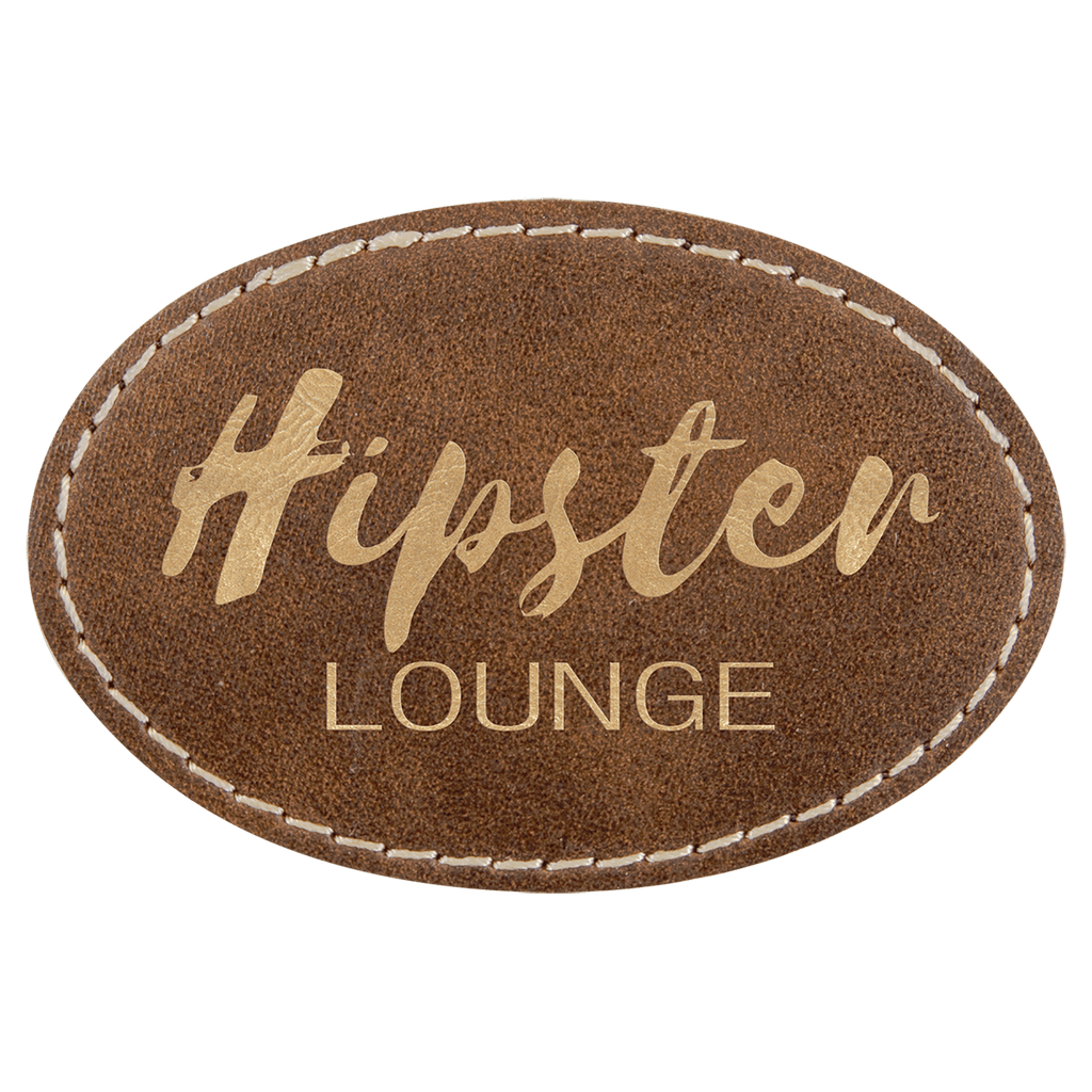 Rustic/Gold 3" x 2" Oval Laserable Leatherette Patch with Adhesive
