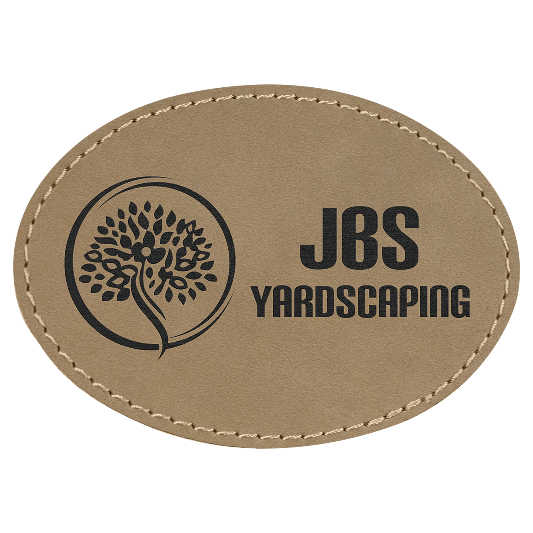 Light Brown 3 1/2" x 2 1/2" Laserable Leatherette Oval Patch with Adhesive
