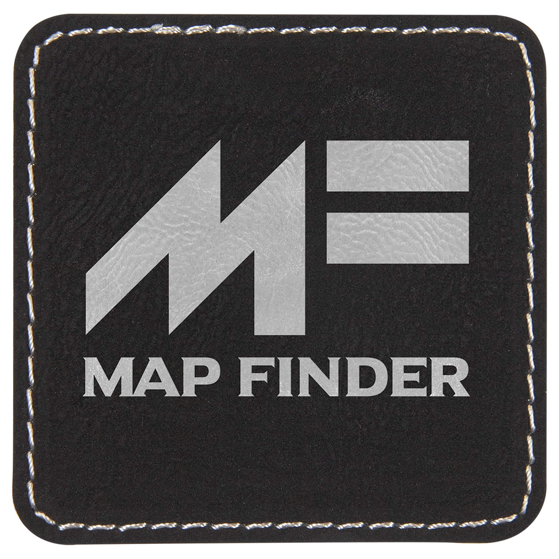 Black/Silver 2 1/2" x 2 1/2" Square Laserable Leatherette Patch with Adhesive
