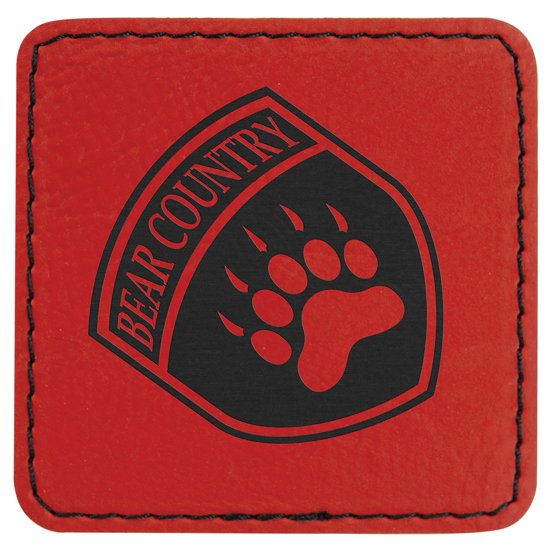Red 2 1/2" x 2 1/2" Square Laserable Leatherette Patch with Adhesive