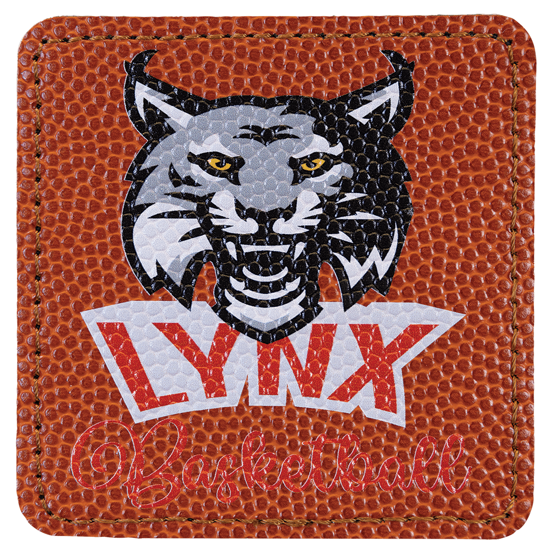Basketball 3" x 3" Square Laserable Leatherette Patch with Adhesive