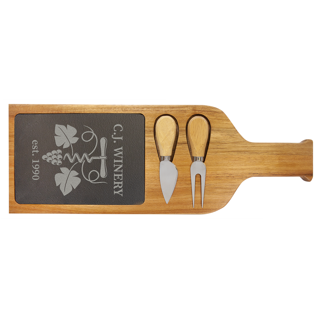 Acacia Wood/Slate Cheese Set with Tools