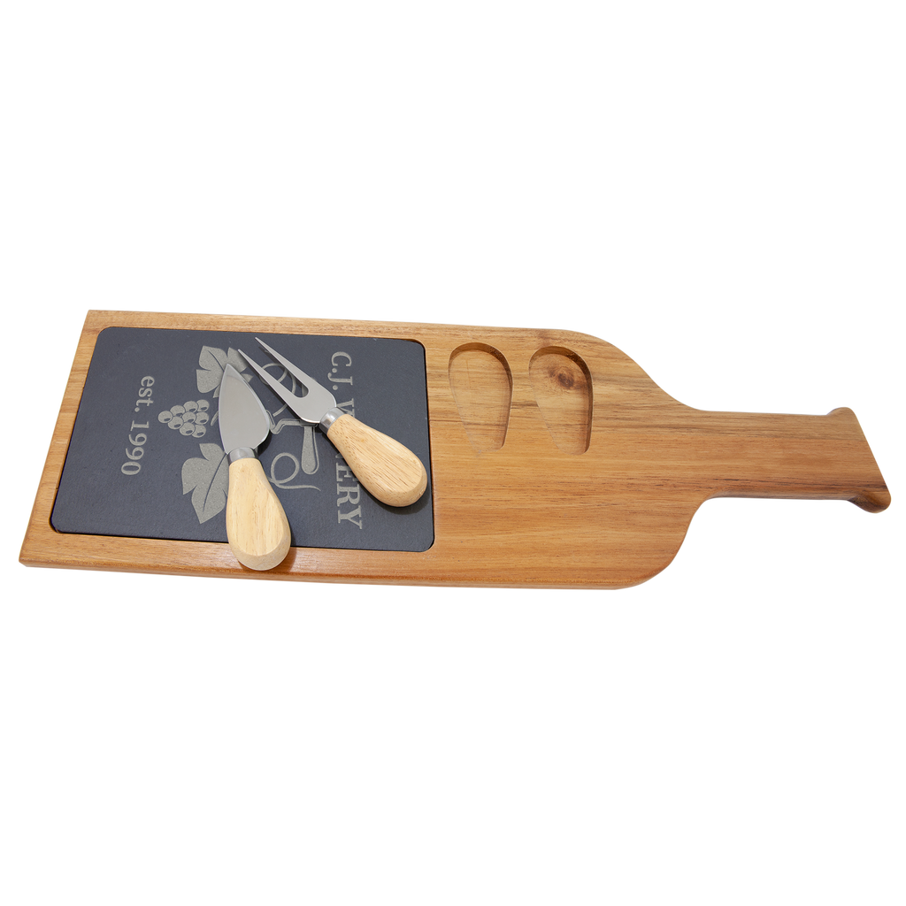 Acacia Wood/Slate Cheese Set with Tools
