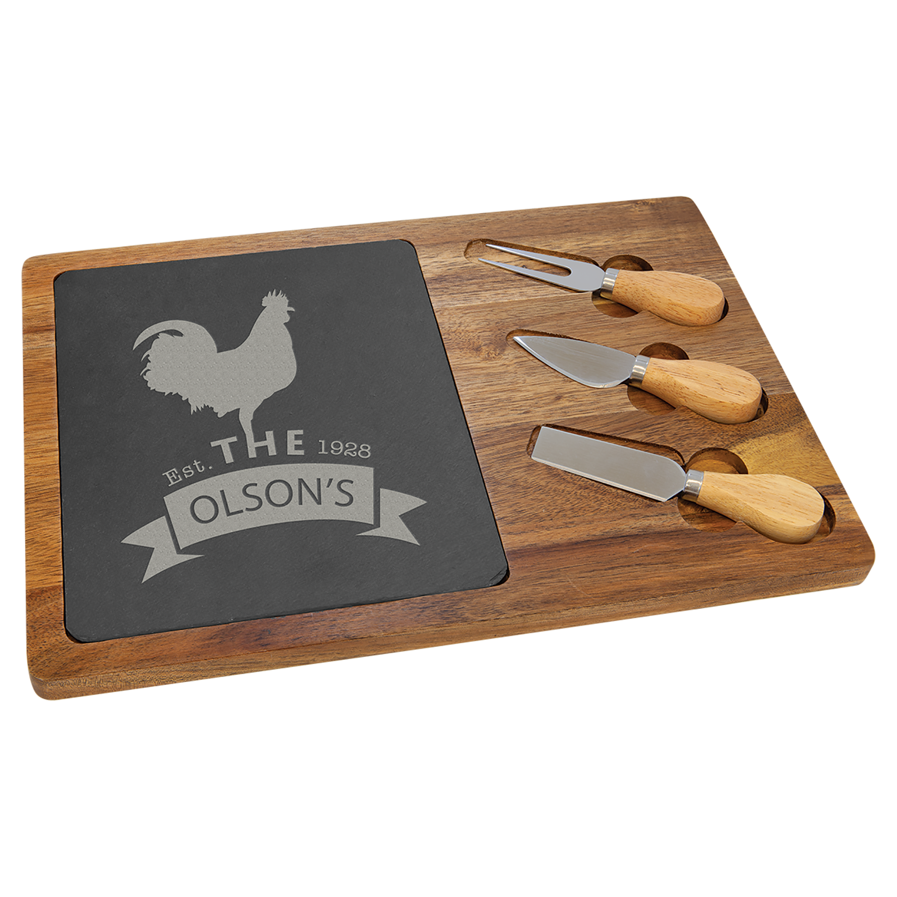 Acacia Wood/Slate Cheese Set with Tools