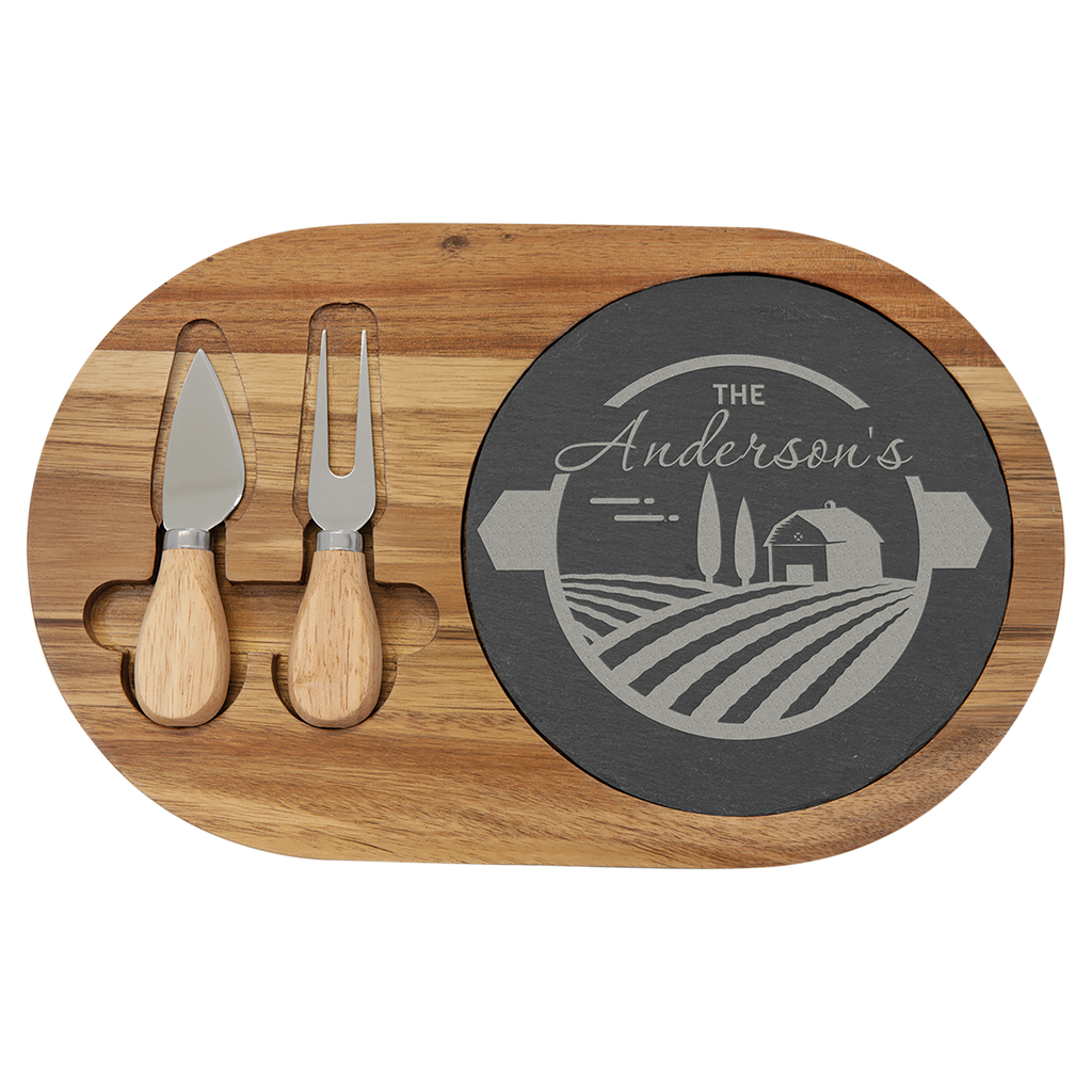 Acacia Wood/Slate Cheese Set with Tools