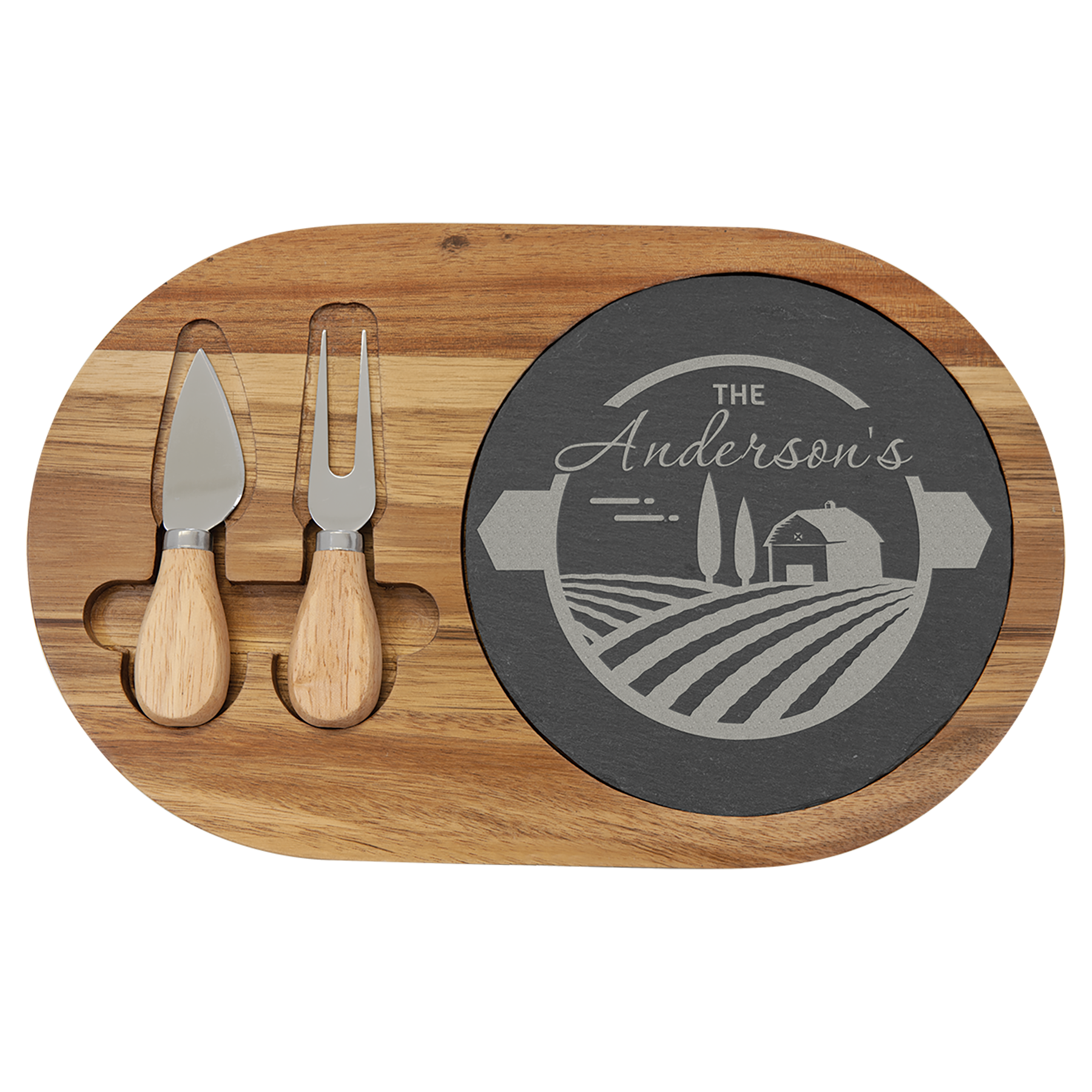 Acacia Wood/Slate Cheese Set with Tools