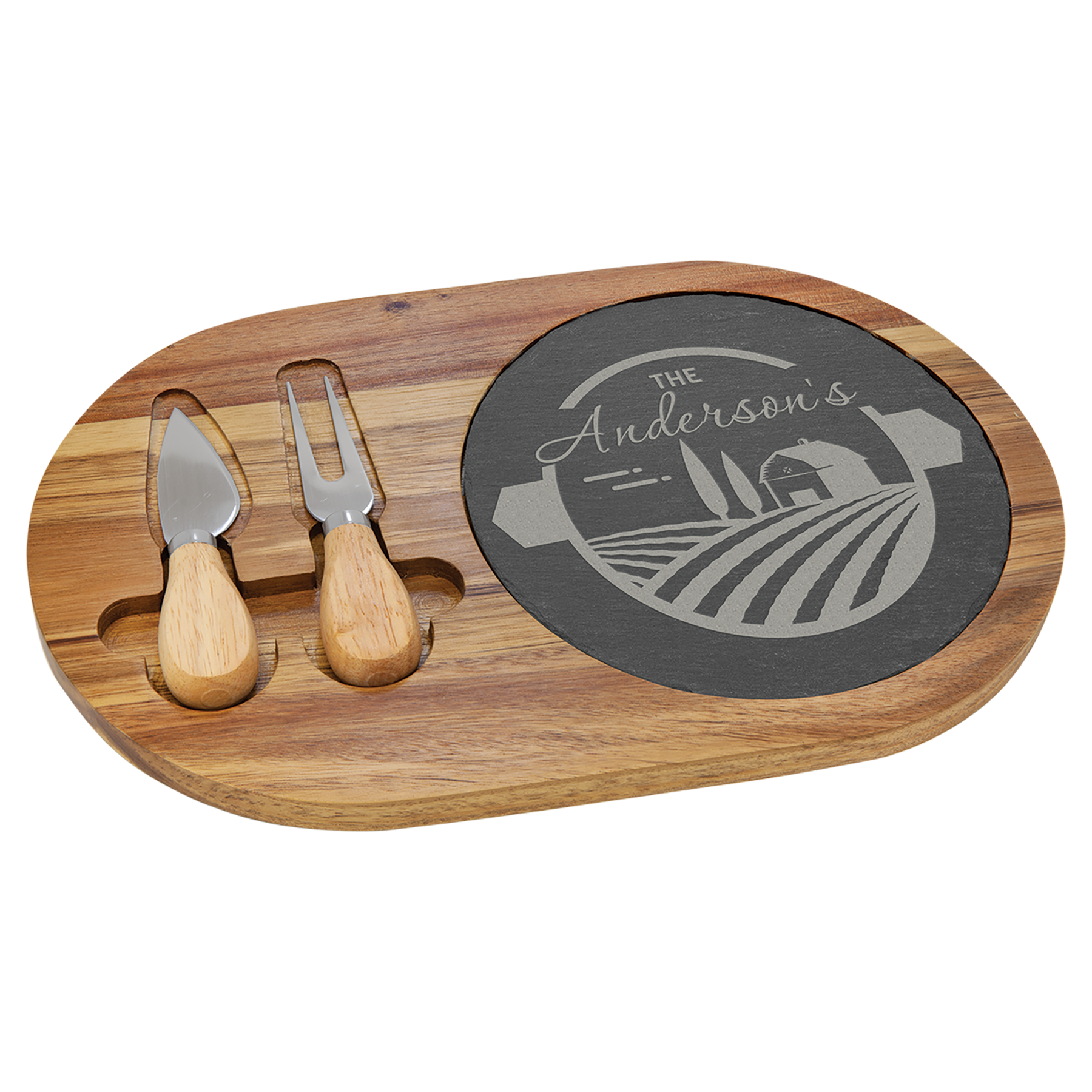 Acacia Wood/Slate Cheese Set with Tools
